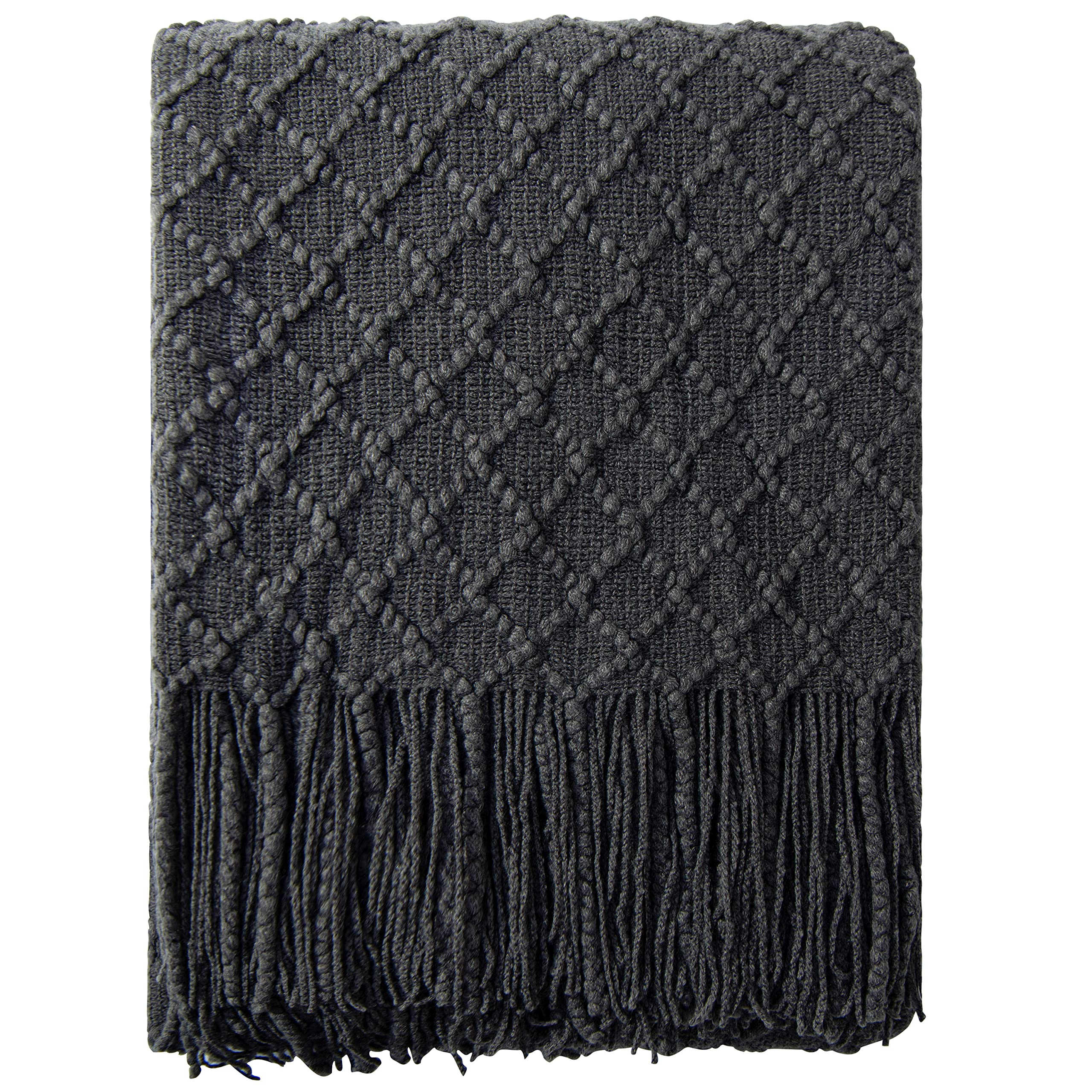 Ntbay Acrylic Knitted Oversized 60X80 Twin Throw Blanket, Lightweight And Soft Cozy Decorative Woven Blanket With Tassels For Travel, Couch, Bed, Sofa, 60X80 Inches, Dark Grey Checkered